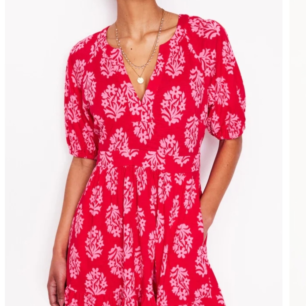 Boden Red and White Floral Midi Dress